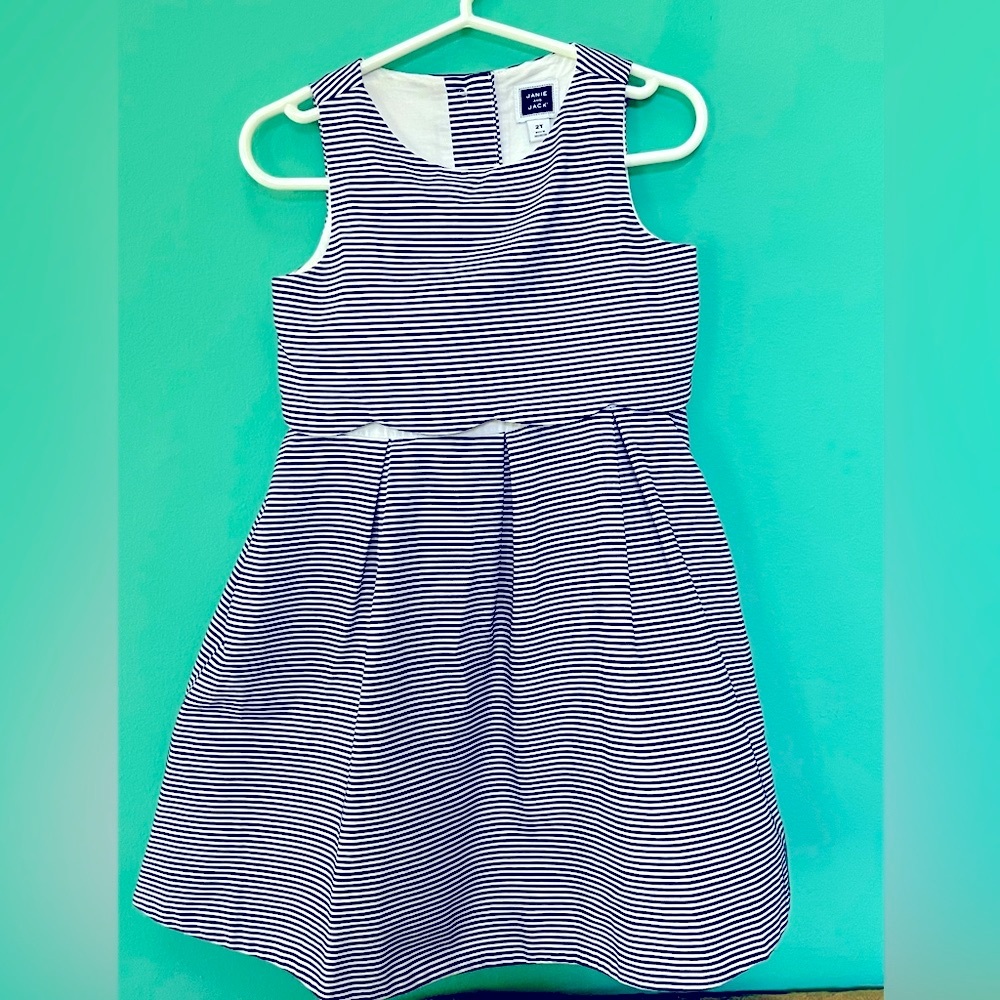 Janie and Jack Sleeveless Navy/White Striped Dress. Size 2T. Excellent condition